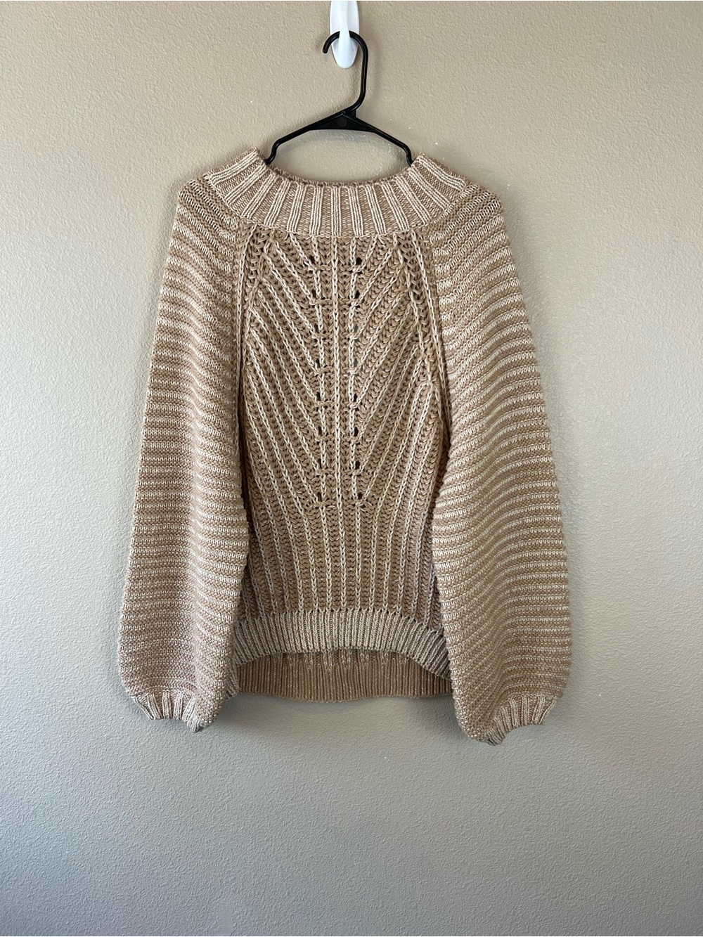 Tan oversized balloon sleeve sweater
